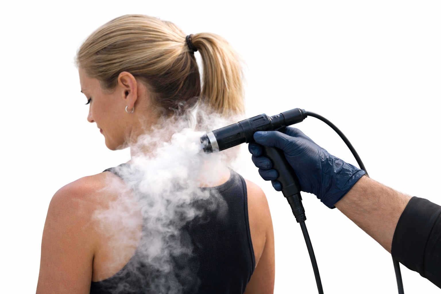 Localized cryotherapy being applied to a targeted area