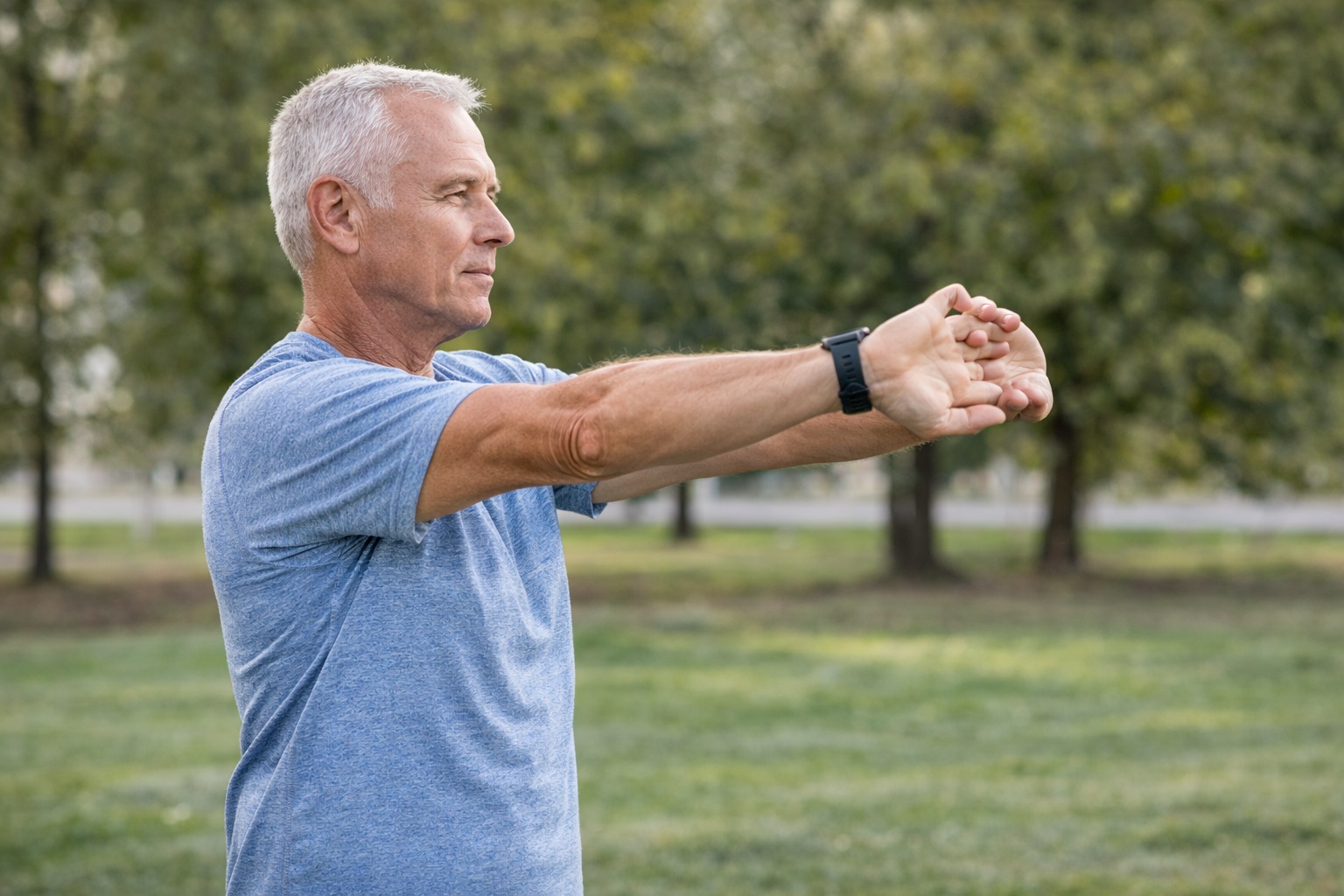 Woman stretching outdoors